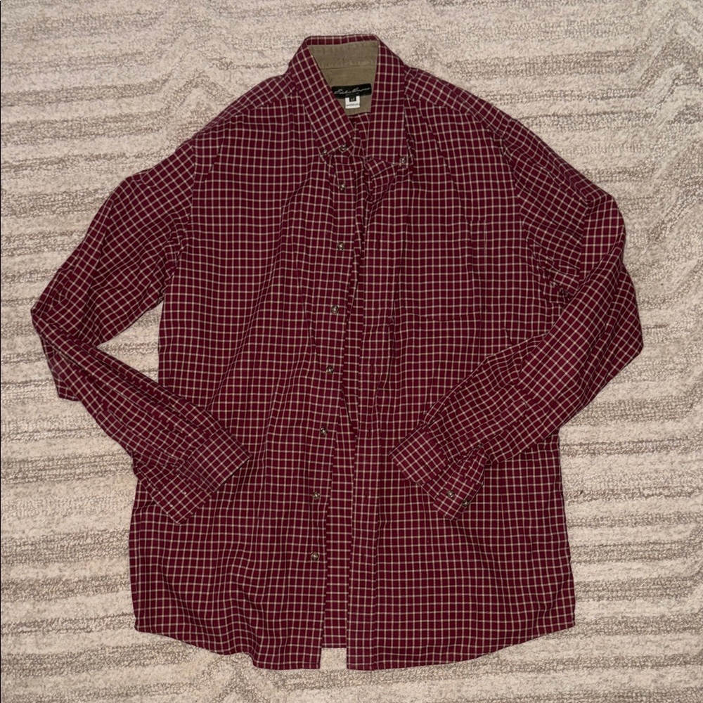 Eddie Bauer Men's Red Plaid Button Down Shirt